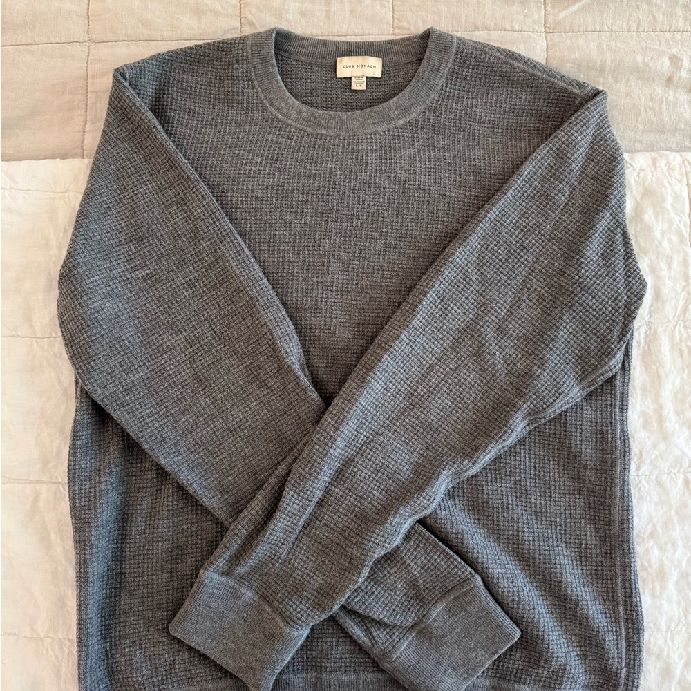 Club Monaco Men's Charcoal Gray Waffle Crewneck Sweater